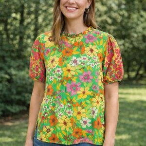 Savanna Jane Vibrant Floral Blouse in Green and Yellow